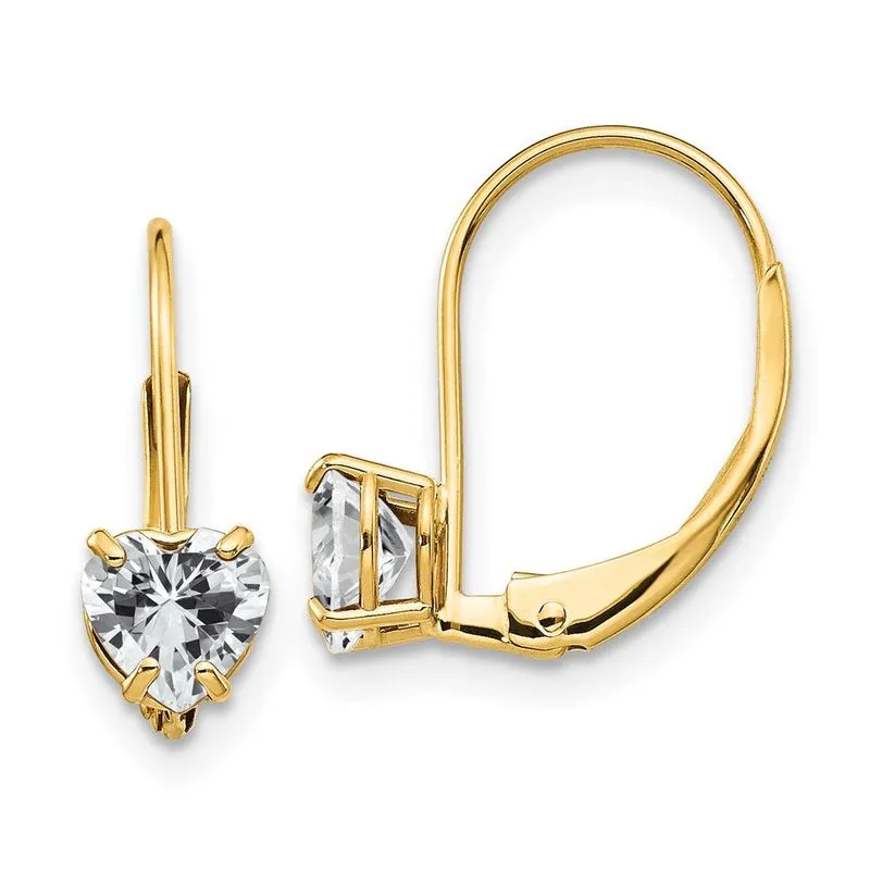 14k 5mm Coração Cúbico Zircônia Alavanca Brincos
