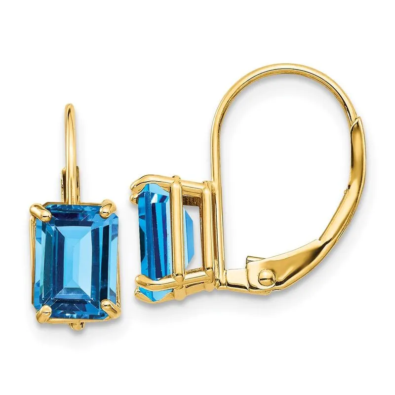 14k 7x5mm Esmeralda Corte Azul Topázio Leverback Brincos