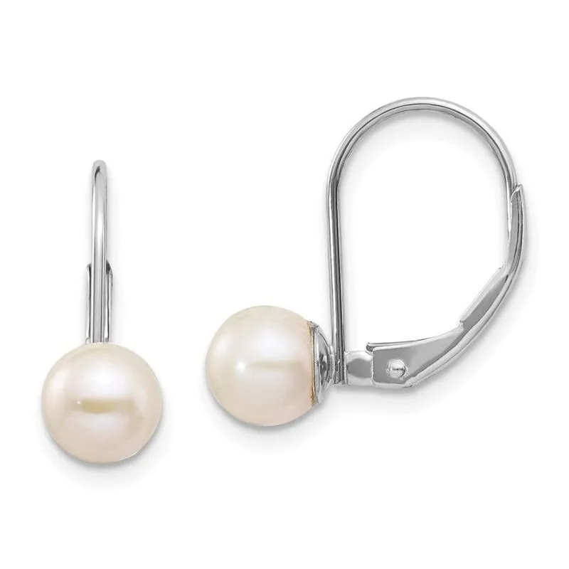 14k Ouro Branco 6-7mm Redondo De Água Doce Cultivada Pérola Leverba
