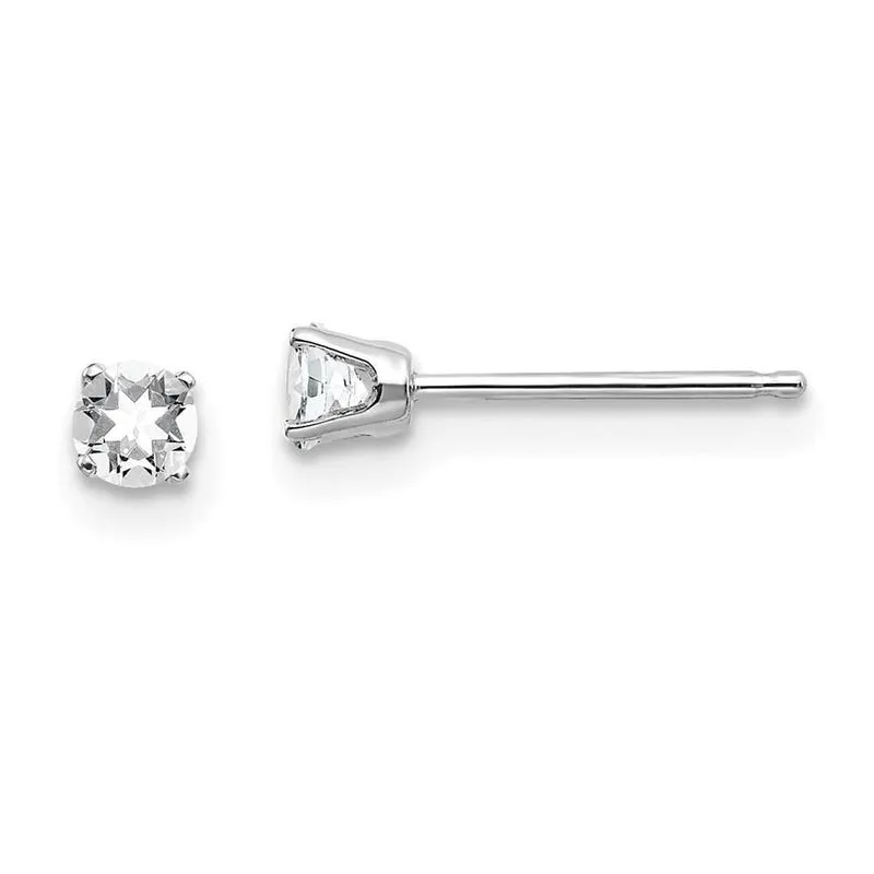 14k Ouro Branco 3mm Topázio Branco Brincos Stud