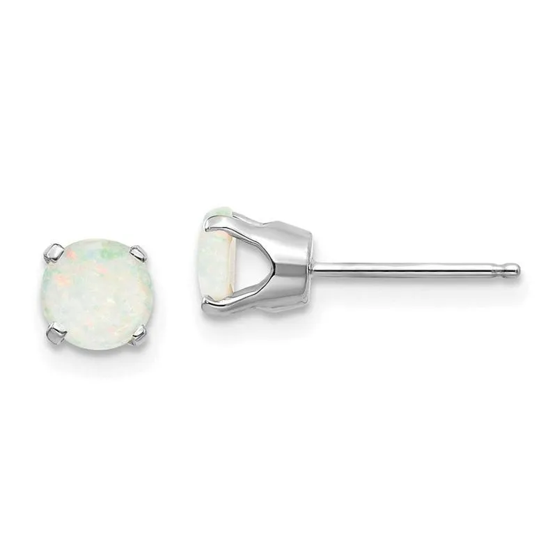 14k Ouro Branco 5mm Opala Stud Brincos