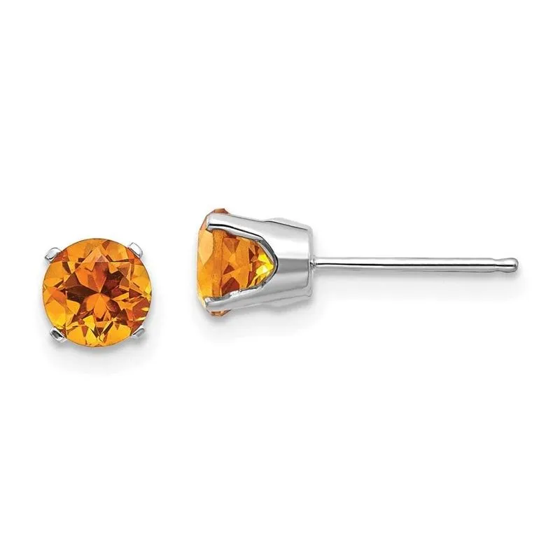 14k Ouro Branco 5mm Citrino Stud Brincos