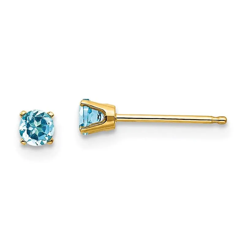14k 3mm Dezembro/topázio Azul Brincos De Post