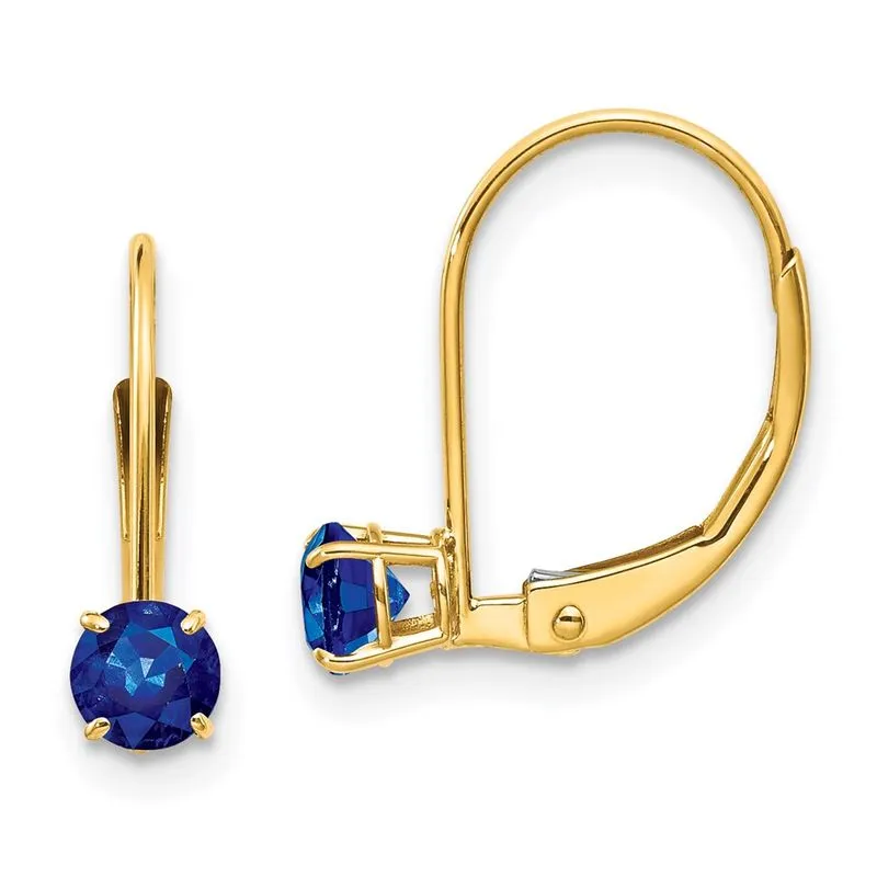 14k 4mm Redondo Setembro/safira Alavanca Brincos