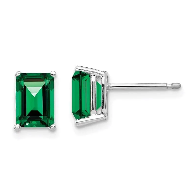 14k Ouro Branco 7x5mm Esmeralda Corte Monte St. Helens Brincos