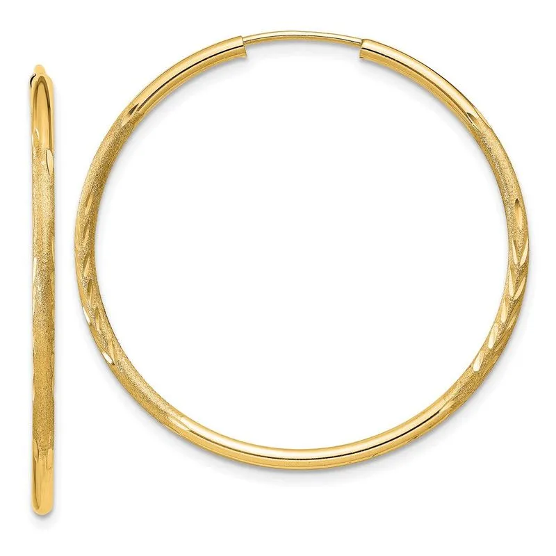 14k 1.5mm Cetim Diamante-corte Infinito Brincos De Aro