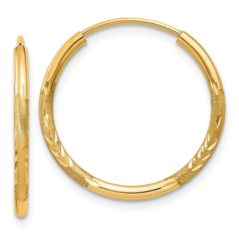 14k 1.5mm Cetim Diamante-corte Infinito Brincos De Aro
