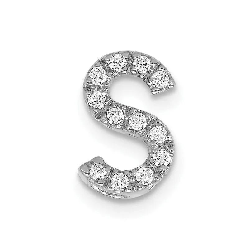 14k Diamante De Ouro Branco Inicial S Charm
