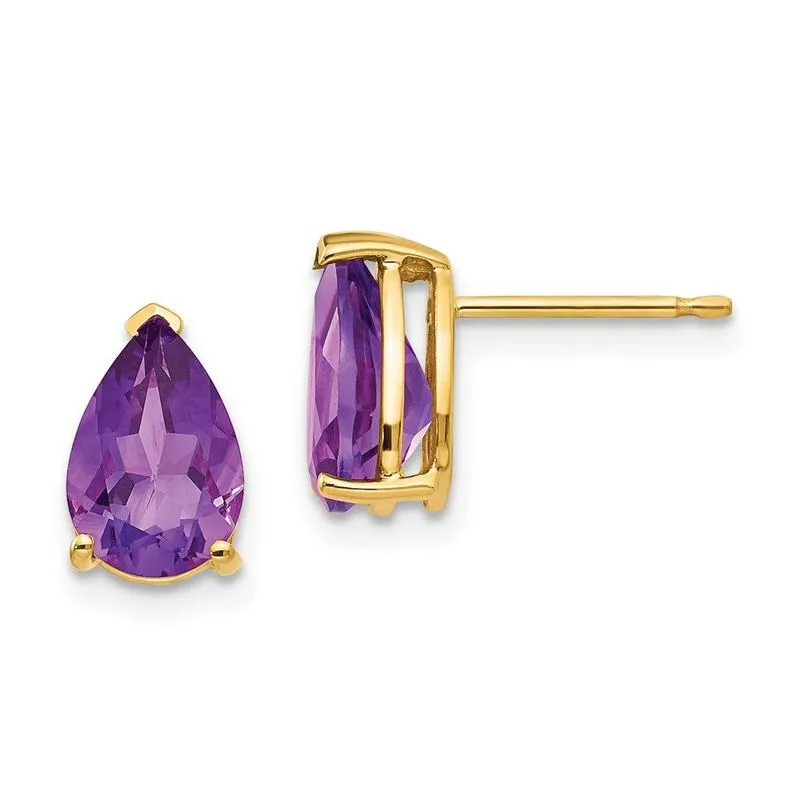 14k 9x6mm Brincos De Ametista De Pera