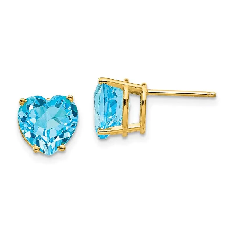 14k 8mm Coração Azul Topázio Brinco