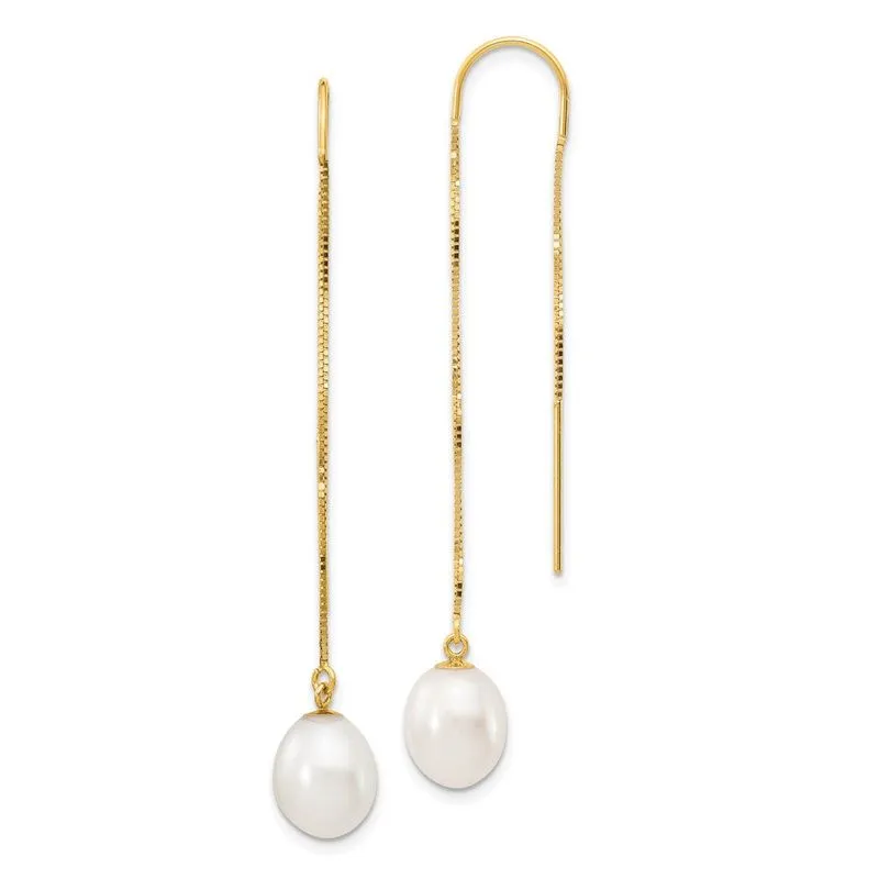 14k 7-8mm Arroz Branco Fw Cultivado Pearl Box Chain Threader Ea