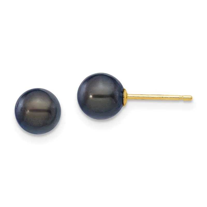 14k 6-7mm Redondo Preto De Água Salgada Akoya Cultivado Pérola Stud Po
