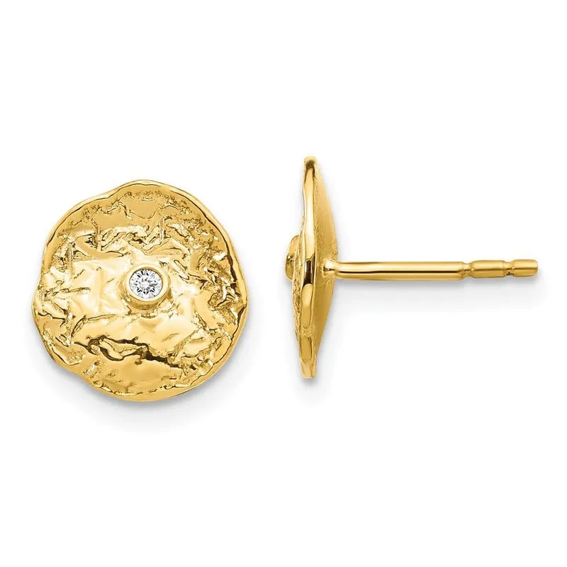 14k Brincos De Diamante De Círculo Texturizado Pequeno