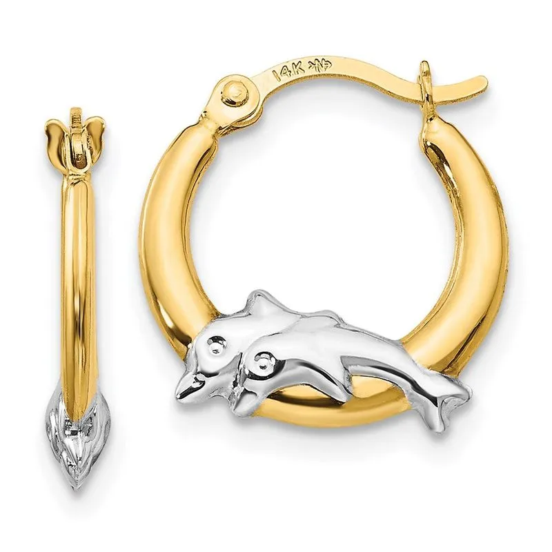 14k Madi K W / Rhodium Dolphin Hoop Brincos