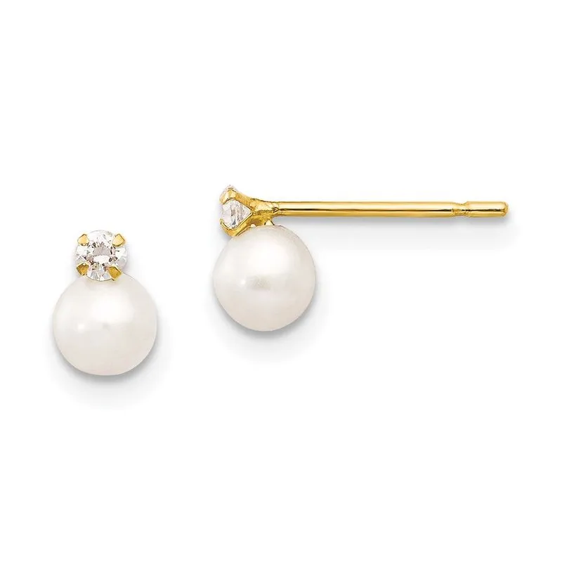 14k Madi K 5-6mm Perto De Round Fw Cultured Pearl Cz Post Earrin