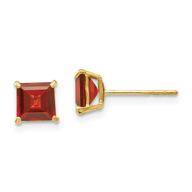 14k Madi K Garnet 5mm Brincos De Correio Quadrado