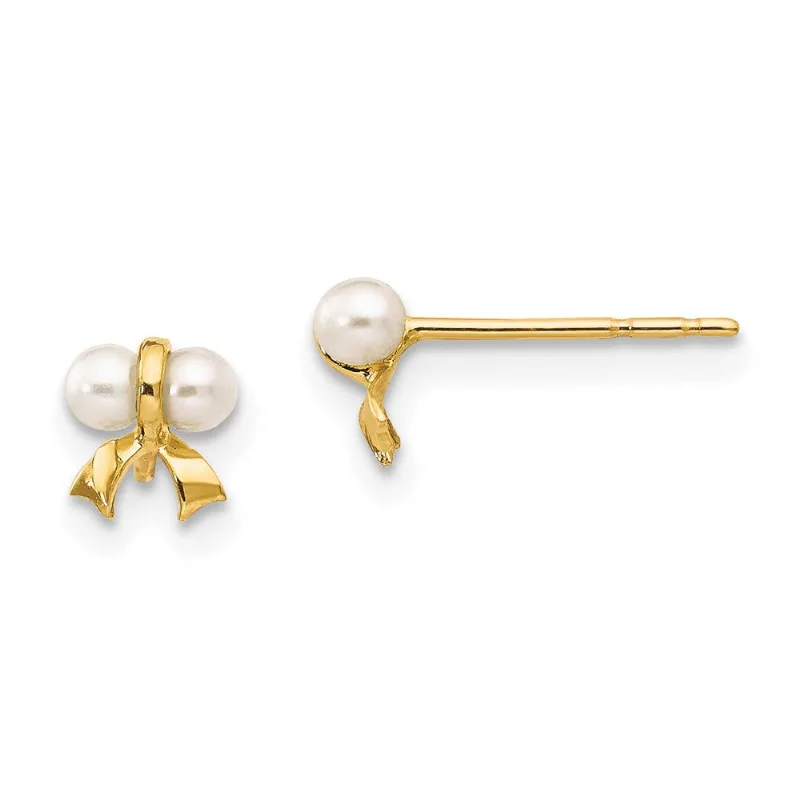 14k Madi K Botão Branco Água Doce Cultivado Pérola Bow Post E