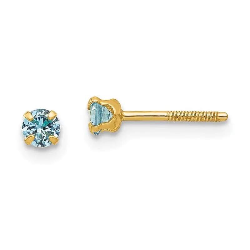 14k Madi K 3mm Sintético Azul Zircão Brincos De Pedra De Nascimento
