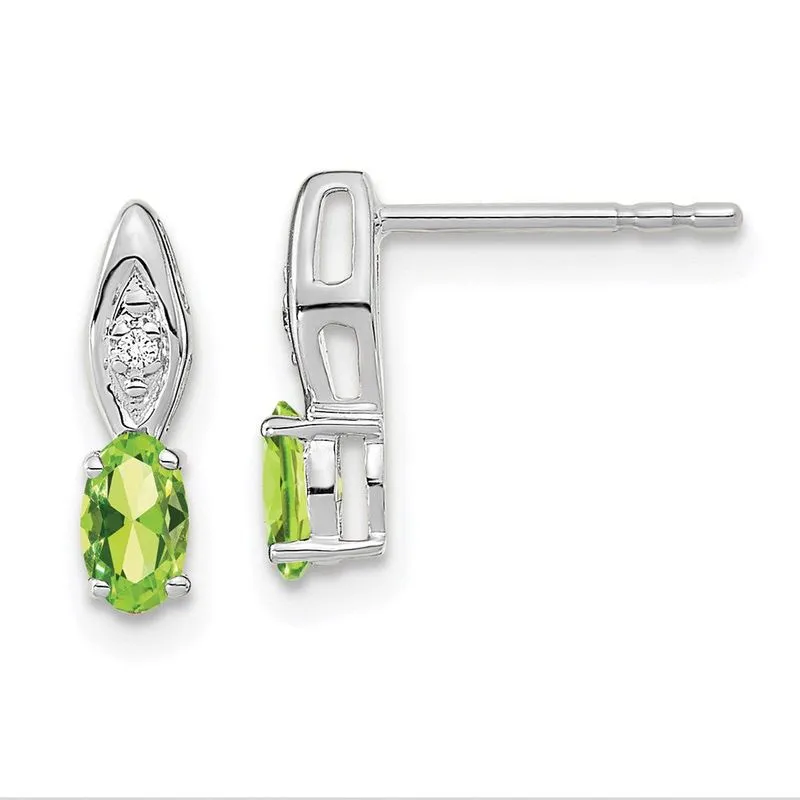 14k Brinco De Diamante De Peridoto De Ouro Branco
