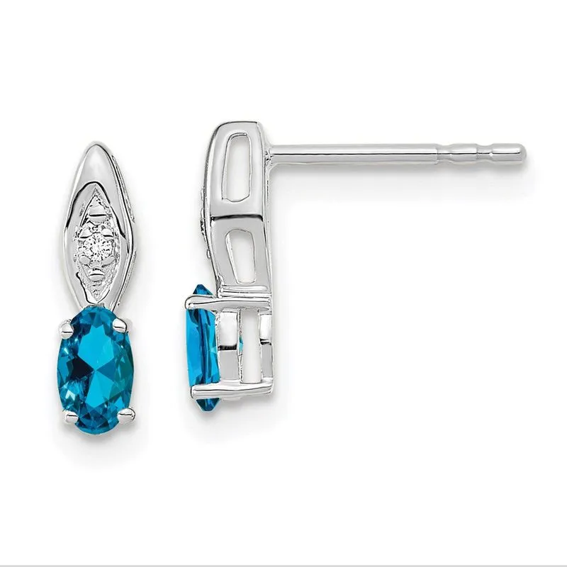 14k Ouro Branco Topázio Azul Brinco De Diamante