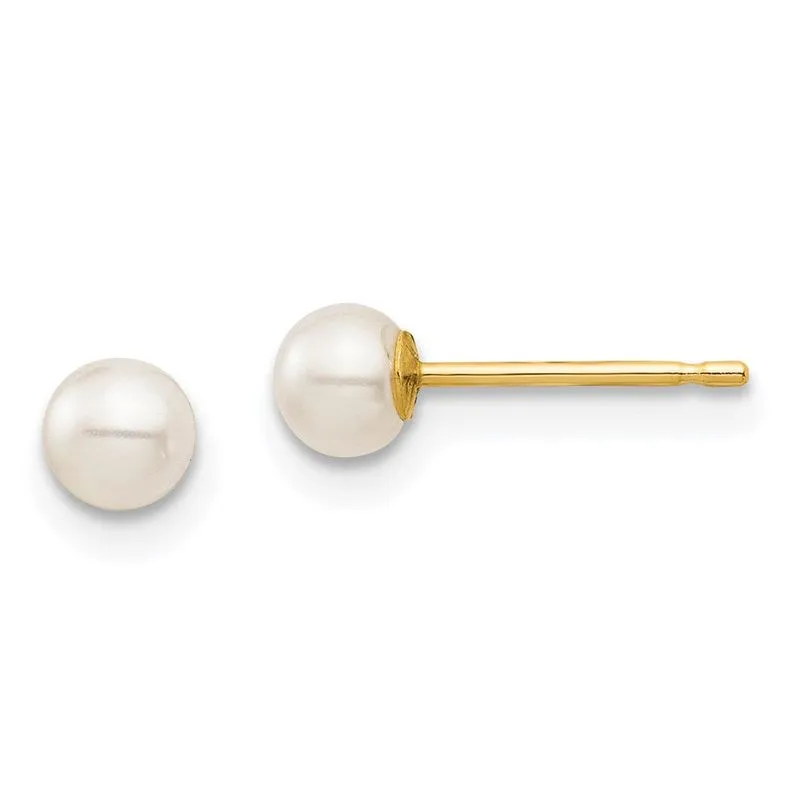14k Madi K 3-4mm Branco Redondo De Água Doce Cultivado Pearl Stud