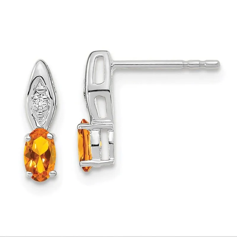 14k Brinco De Diamante Citrino De Ouro Branco