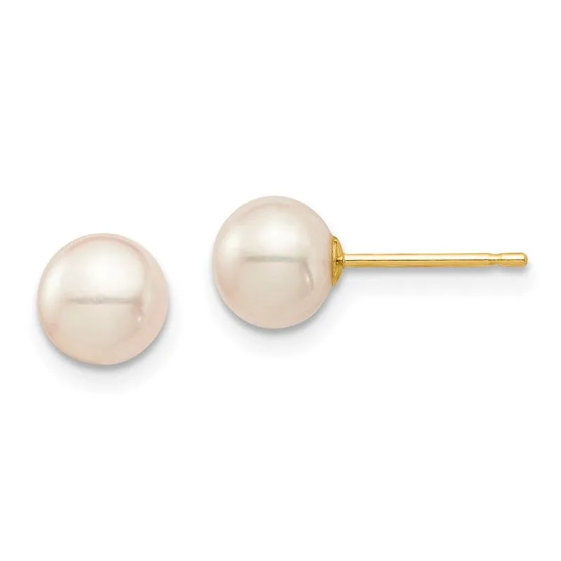 14k Madi K 6-7mm Branco Redondo De Água Doce Cultivado Pérola Stud