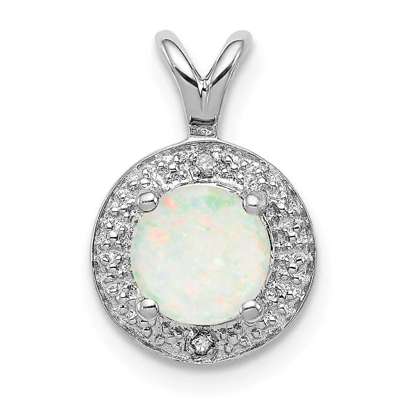Sterling Silver Rhodium-plated Diam. &amp; Created Opal Pendant