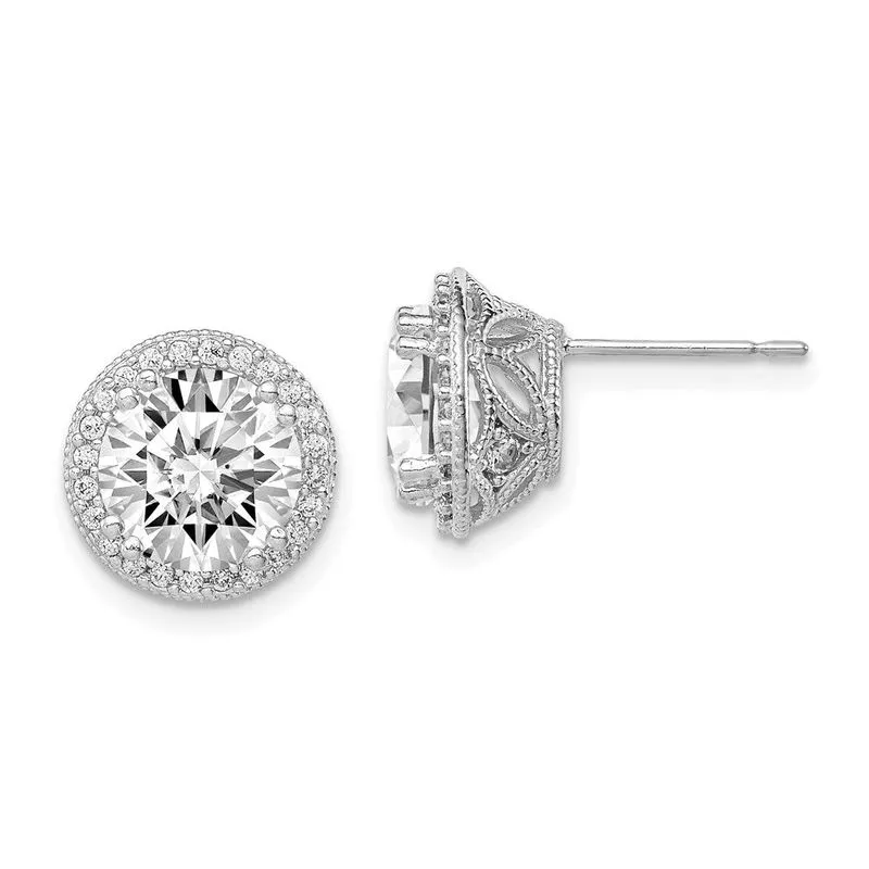 10k Tiara Collection Ouro Branco Polido Cz Post Brincos