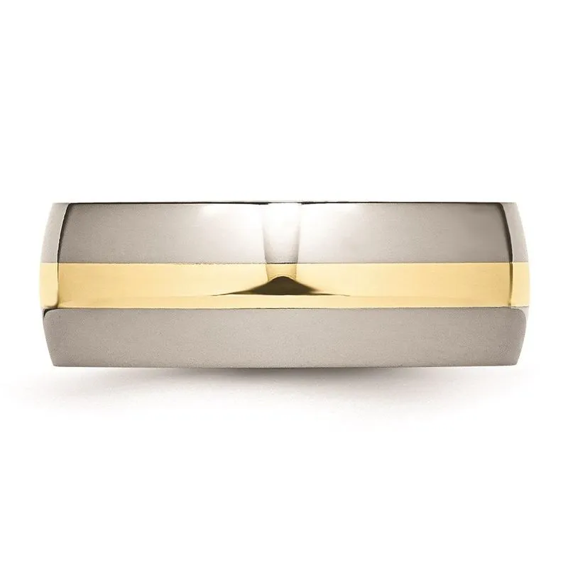 Aço Inoxidável E 14k Amarelo Inlay 8mm Banda Polida