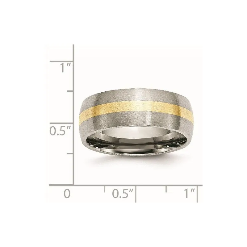 Aço Inoxidável 14k Amarelo Inlay 8mm Banda Escovada