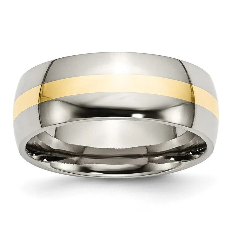 Aço Inoxidável E 14k Amarelo Inlay 8mm Banda Polida