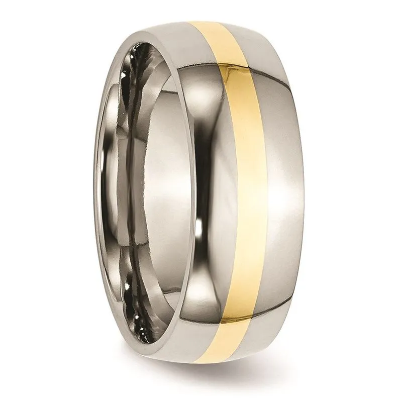 Aço Inoxidável E 14k Amarelo Inlay 8mm Banda Polida