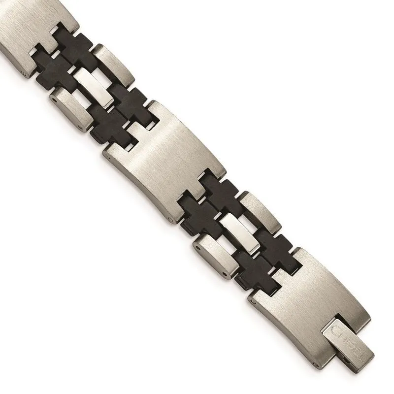Aço Inoxidável Borracha Preta 8.75in Pulseira