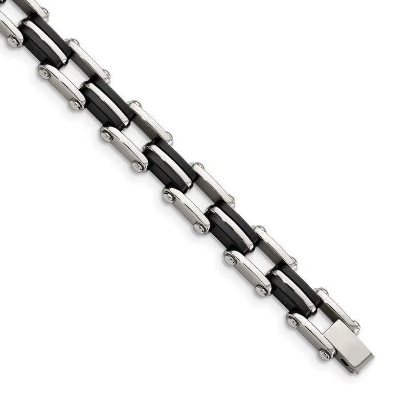 Aço Inoxidável Borracha Preta 8.75in Pulseira