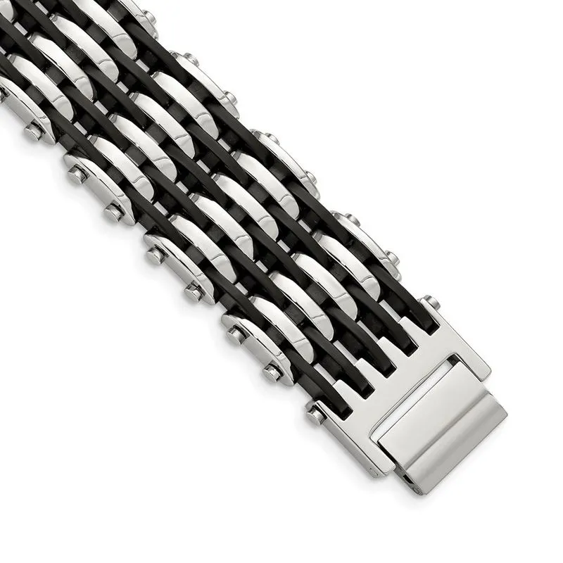 Aço Inoxidável Borracha Preta 8.5in Pulseira