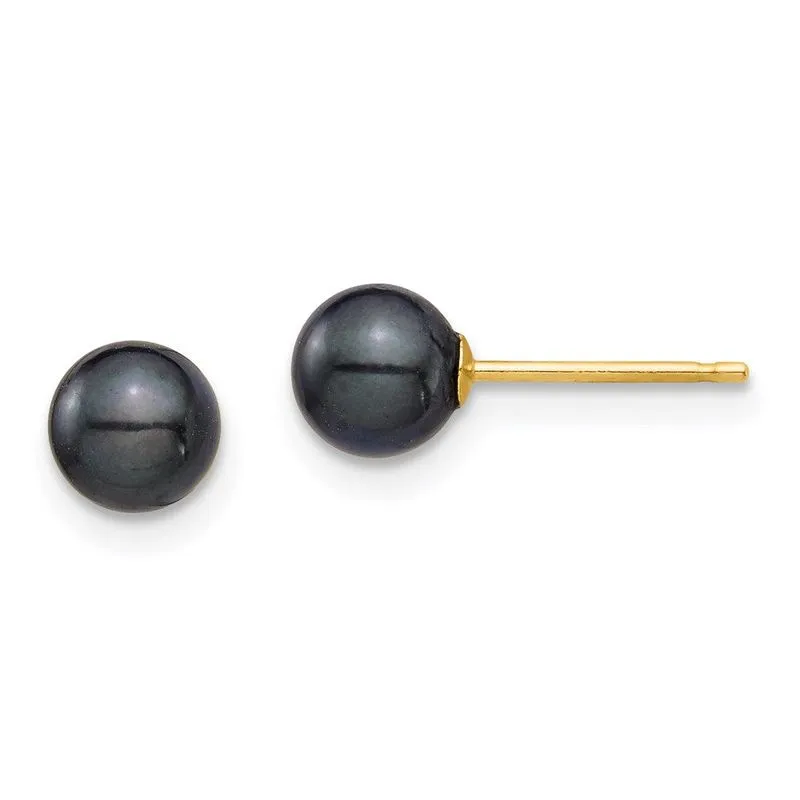 14k 5-6mm Redondo Preto De Água Salgada Akoya Cultivado Pérola Stud Po