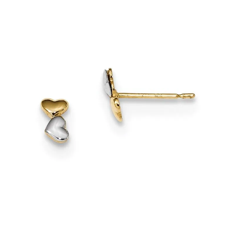 14k Madi K Brincos De Dois Tons Para Crianças Double Heart Post