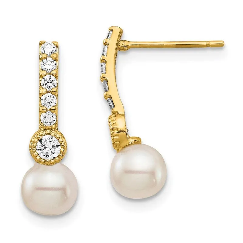 14k 6mm Branco Semi-redondo Água Doce Cultivado Pérola Cz Posto D