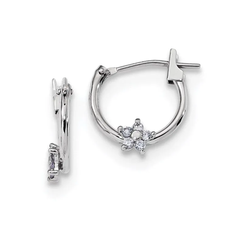 14k Ouro Branco Madi K Polido Cz Star Hoops