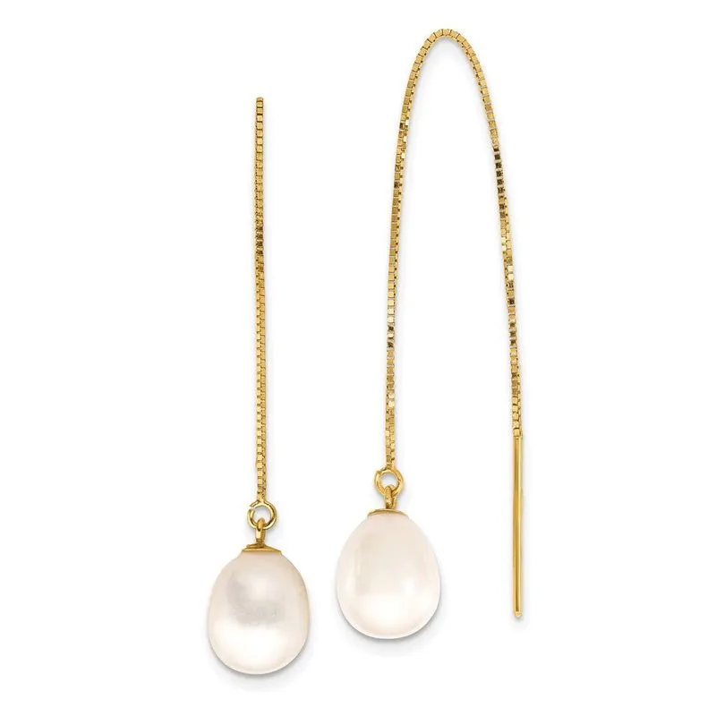 14k 7-8mm Branco Lágrima Fw Cultivada Pearl Box Chain Threade