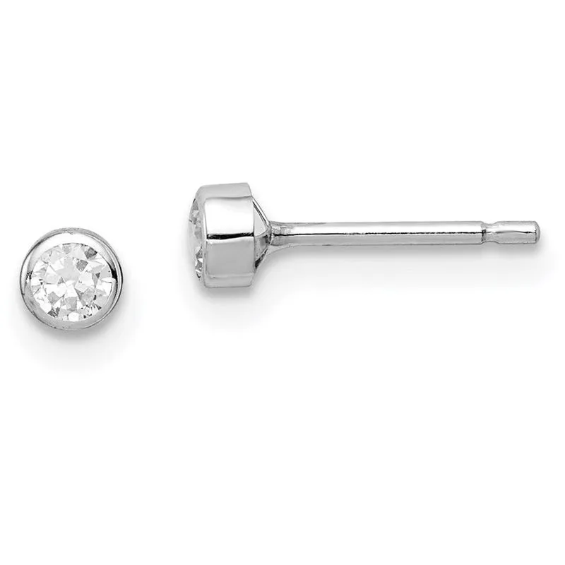 14k Madi K Ouro Branco 3mm Cz Bezel Post Brincos