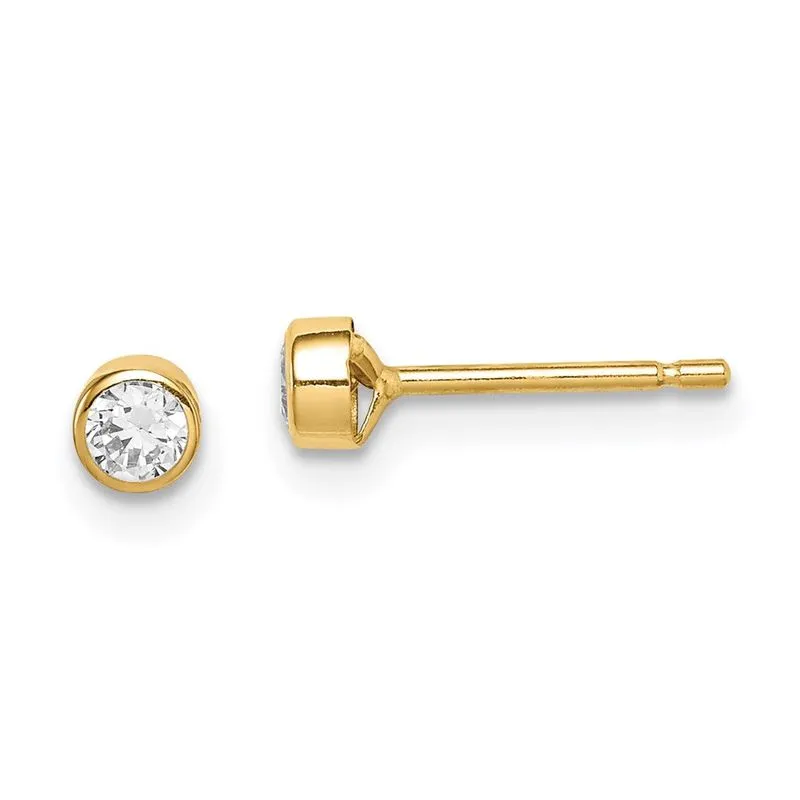 14k Madi K 3mm Cz Bezel Post Brincos