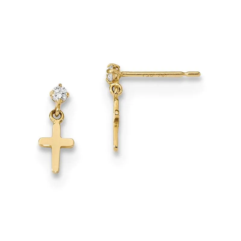 14k Madi K Childrens Cz Cross Post Brincos De Balançar