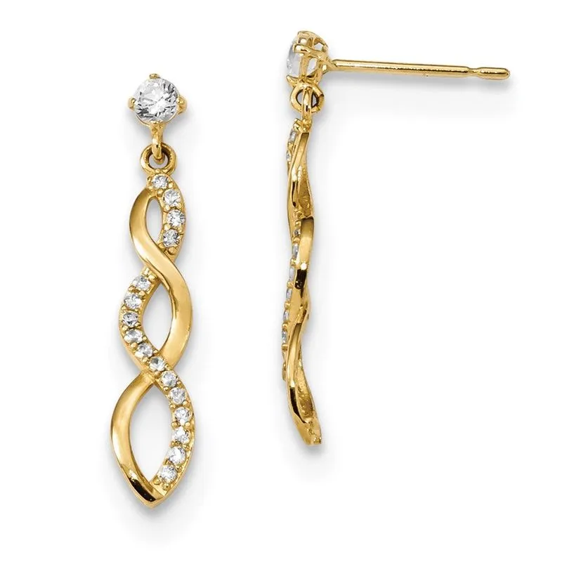 14k Madi K Cz Torcido Dangle Post Brincos