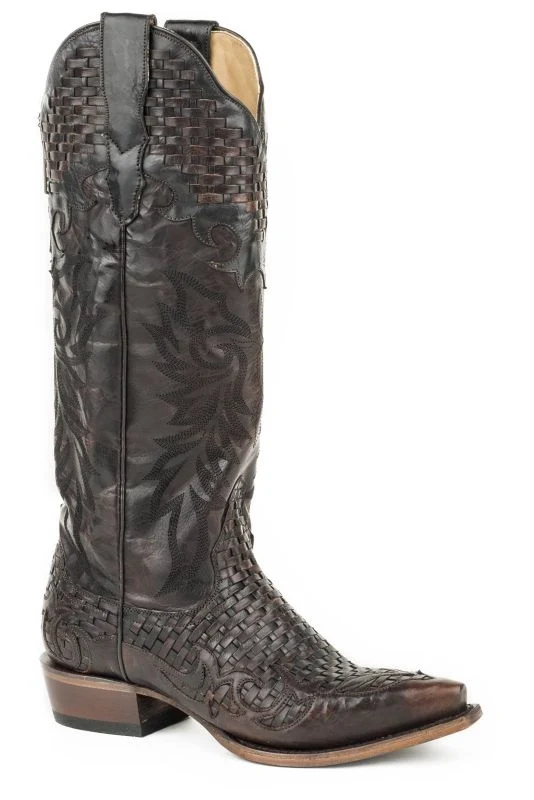 Stetson Ladies Paloma Leather Handcrafted Boots 8 Brown Basket Weave / 5