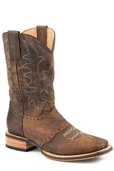 Stetson Mens Barret Sq Toe Boots Oily Brown / 7.5 EE