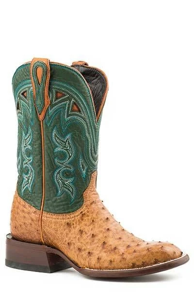 Stetons Ladies Libby Boots Antique Saddle Ostrich/Moss Green / 5