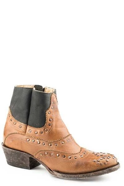 Stetson Ladies Gia Shorty Boots 10 Tan Burnished/B Tan Burnished/Black / 5.5