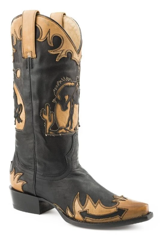 Stetson Ladies Faye Leather Handcrafted Boots Black With Cowgirl Underlay / 9